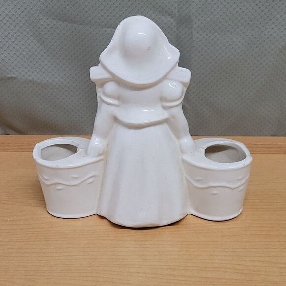 Vintage Dutch Girl Ceramic Toothpick Matchstick holder,Girl watering flower vase - Picture 3 of 13